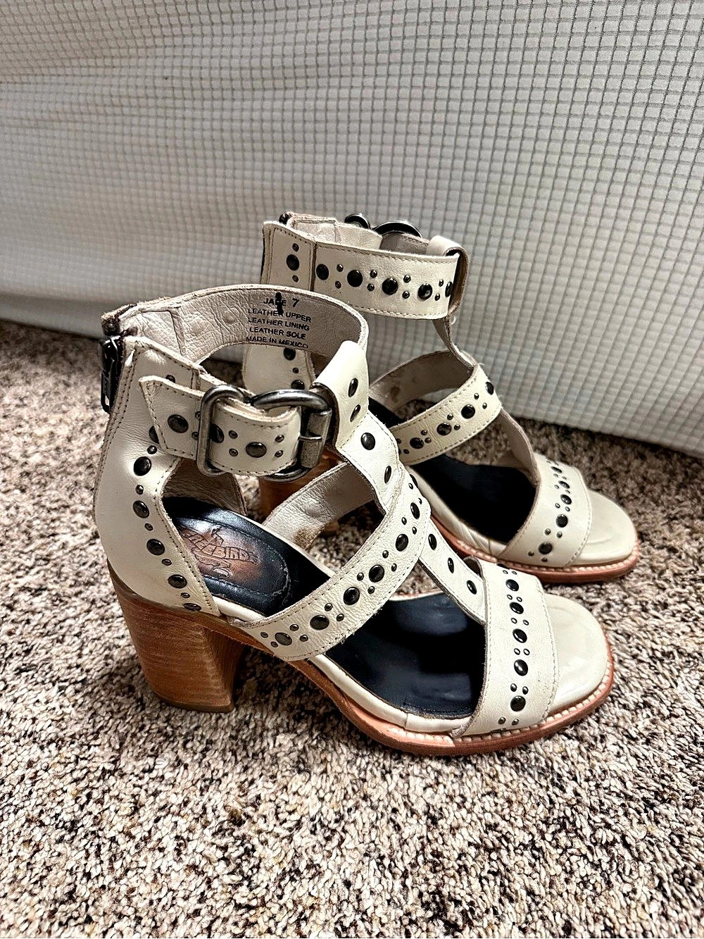 Freebird Jade Studded Leather Heels in White & Brown